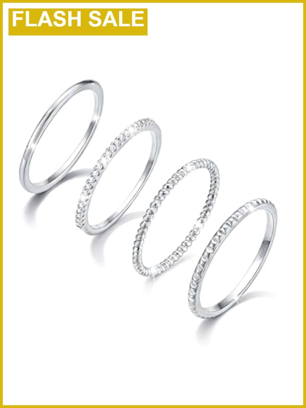 4pc Stackable Ring Set Gold Plated Brass CZ Women's Jewelry